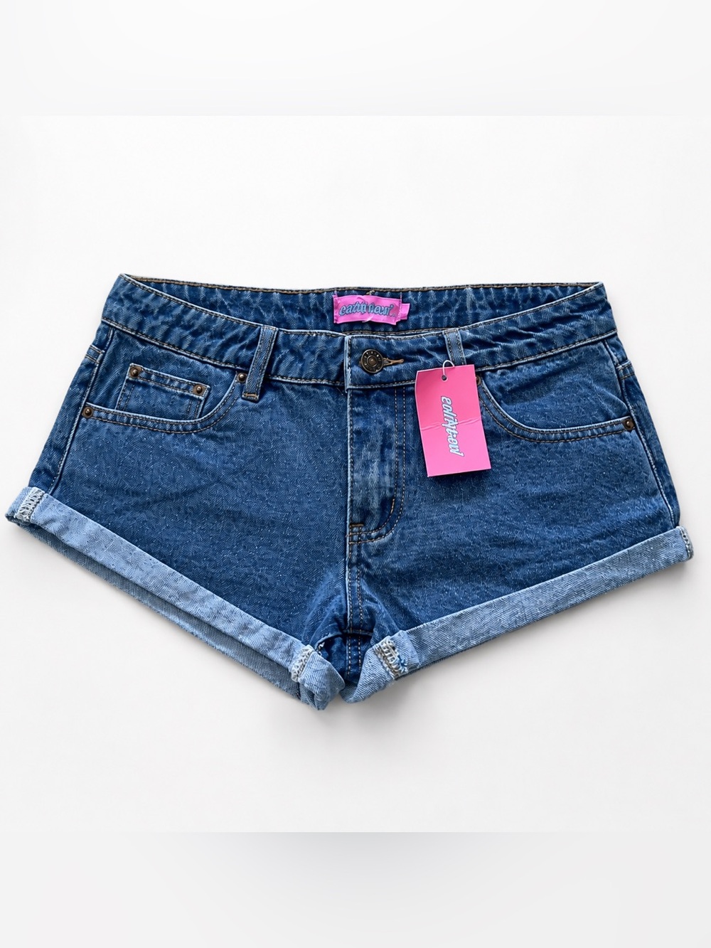 Edikted Dark Wash Cuffed Low-Rise Denim Shorts NWT Size S